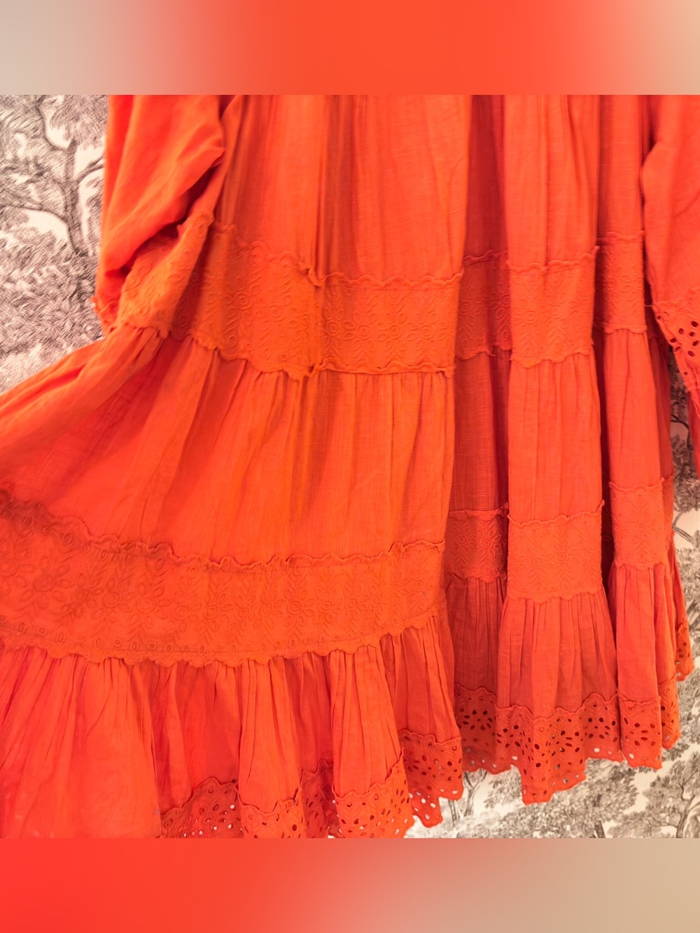 Anthropologie Maeve Long Sleeve Orange Red Mini Dress Plus Eyelet Tiered 1X EUC - Picture 7 of 9